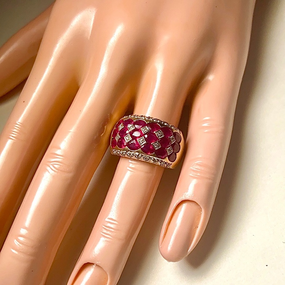 LeVian Natural Rubies Diamonds Solid 18k Yellow Gold Large Dome Ring